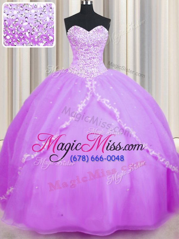 wholesale discount lilac sleeveless organza brush train lace up 15 quinceanera dress for military ball and sweet 16 and quinceanera