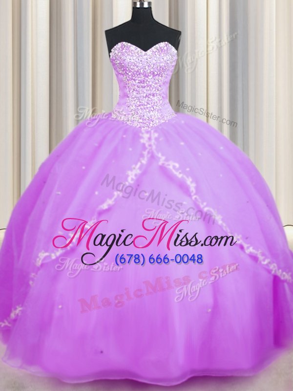 wholesale discount lilac sleeveless organza brush train lace up 15 quinceanera dress for military ball and sweet 16 and quinceanera