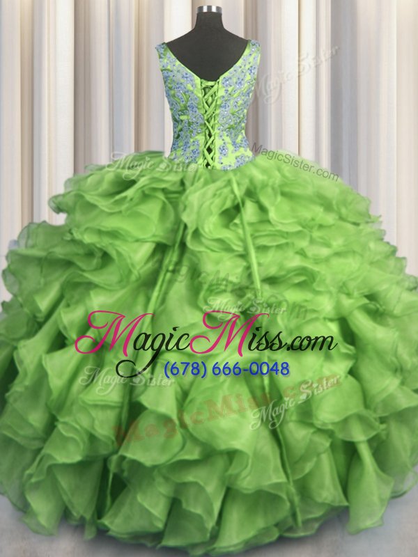 wholesale stylish v neck v-neck sleeveless lace up quince ball gowns organza