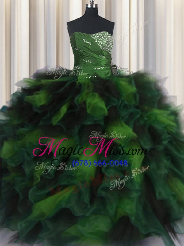 wholesale perfect sweetheart sleeveless quinceanera dresses floor length beading and ruffles olive green organza and tulle