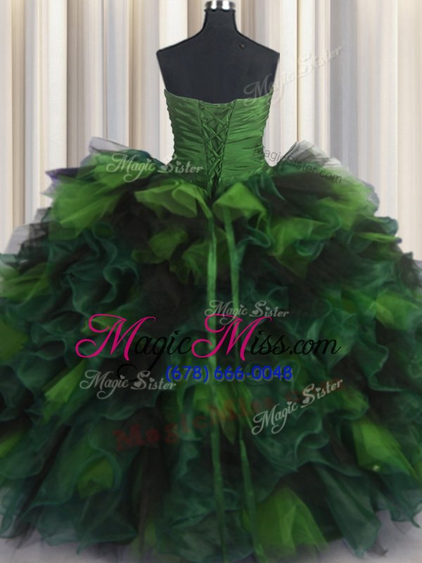 wholesale perfect sweetheart sleeveless quinceanera dresses floor length beading and ruffles olive green organza and tulle