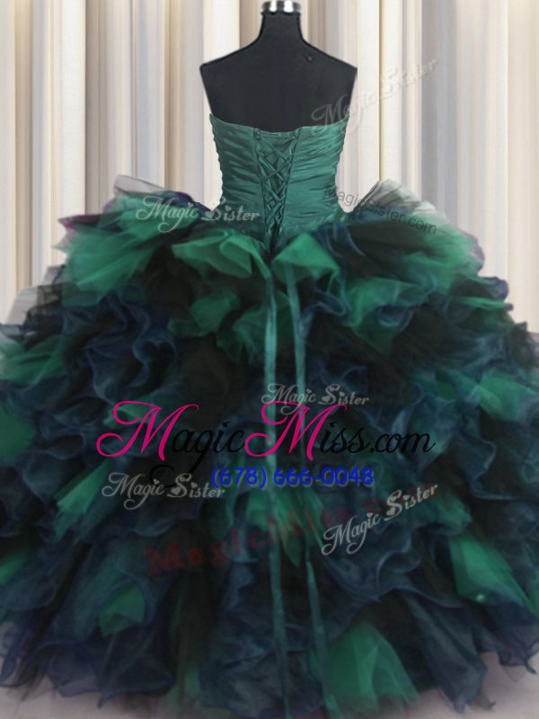 wholesale multi-color sweetheart neckline beading and ruffles quinceanera gown sleeveless lace up