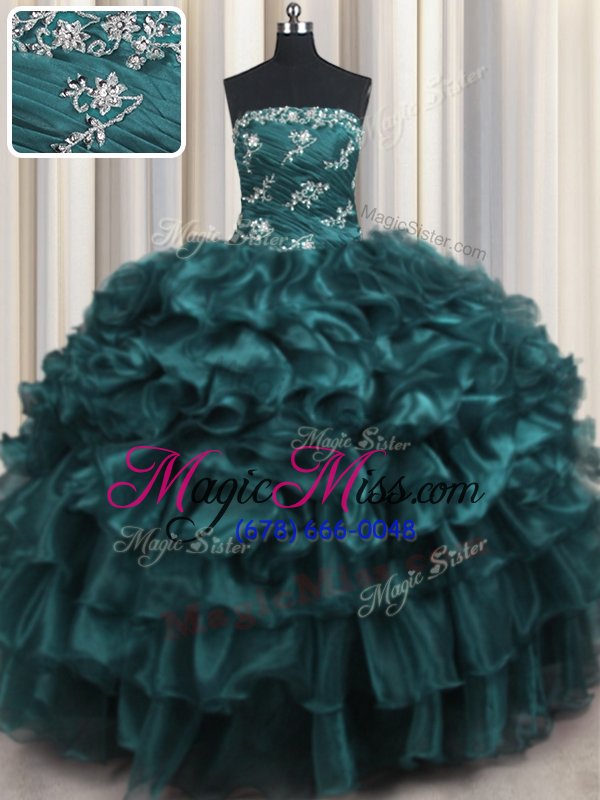 wholesale hot selling sleeveless lace up floor length appliques and ruffles and ruffled layers sweet 16 dress