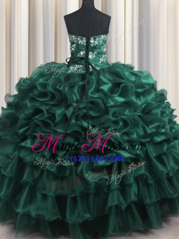 wholesale hot selling sleeveless lace up floor length appliques and ruffles and ruffled layers sweet 16 dress
