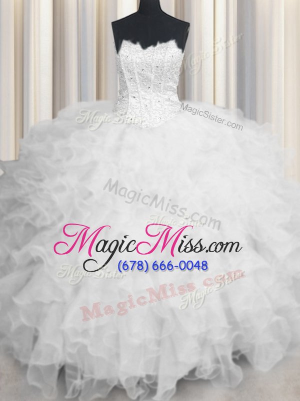 wholesale best ball gowns sweet 16 quinceanera dress white scalloped organza sleeveless floor length lace up