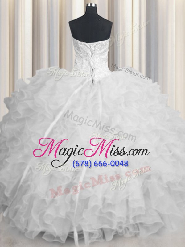 wholesale best ball gowns sweet 16 quinceanera dress white scalloped organza sleeveless floor length lace up