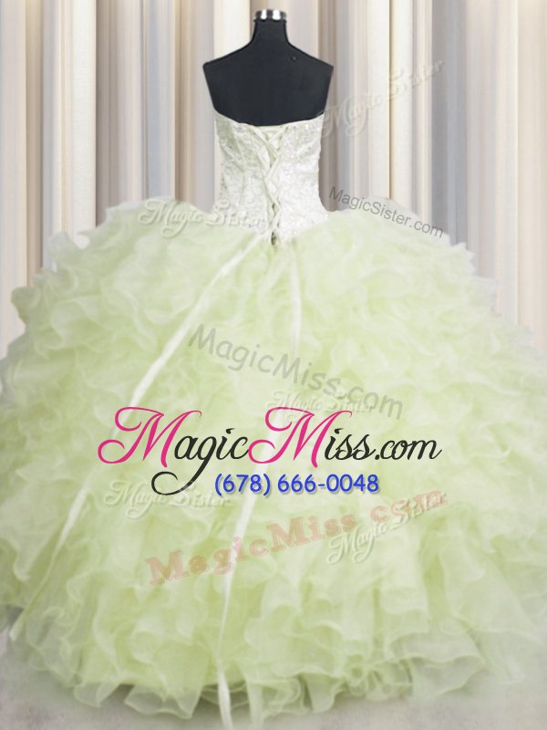 wholesale clearance champagne lace up sweetheart beading and ruffles quinceanera gowns organza sleeveless