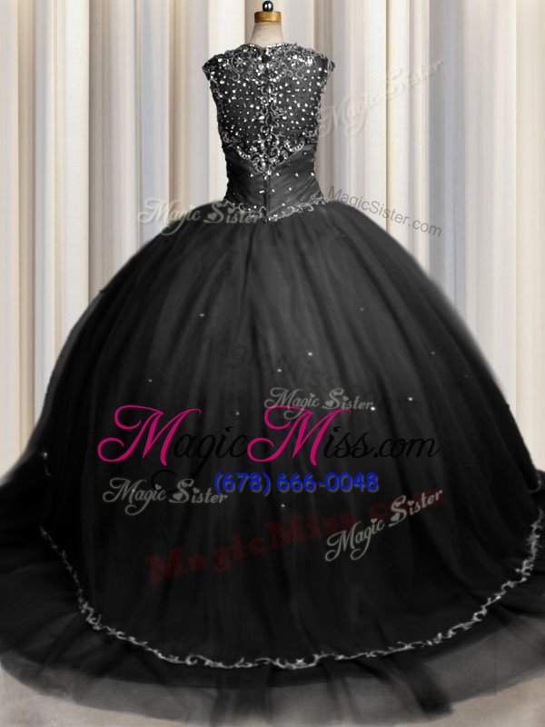 wholesale sweet zipple up black zipper sweetheart beading and appliques quince ball gowns tulle cap sleeves brush train