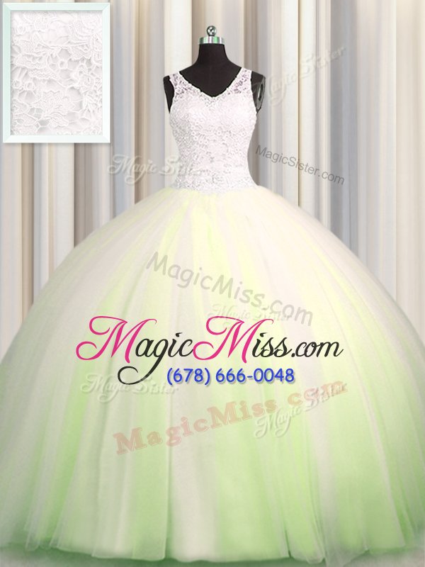 wholesale excellent zipple up big puffy sleeveless tulle brush train zipper quinceanera dress in yellow green for with beading and appliques