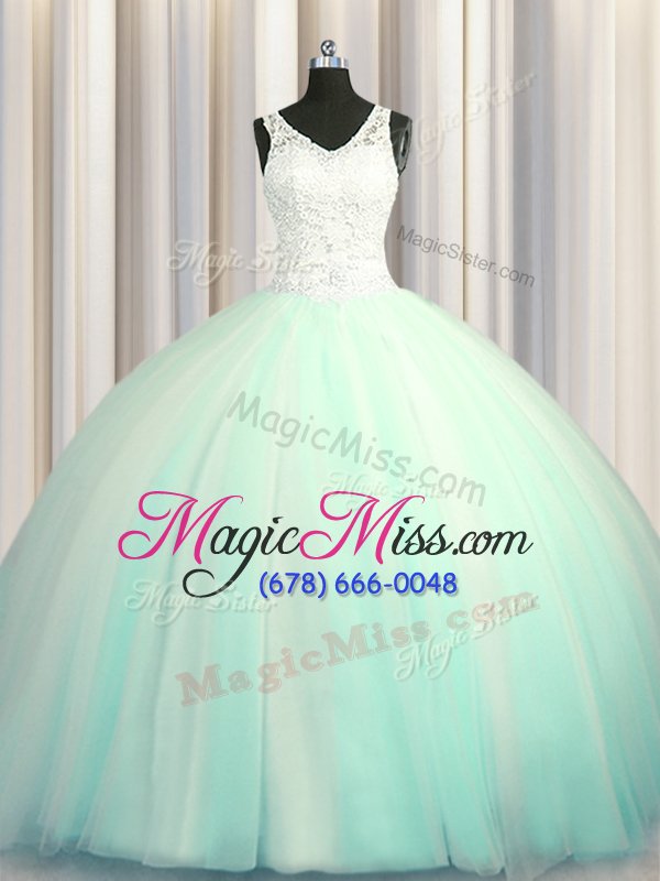 wholesale eye-catching big puffy zipper up apple green sleeveless tulle brush train zipper quinceanera dresses for military ball and sweet 16 and quinceanera