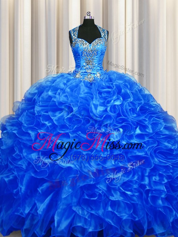 wholesale on sale zipper up see through back sleeveless sweep train beading and ruffles zipper sweet 16 quinceanera dress