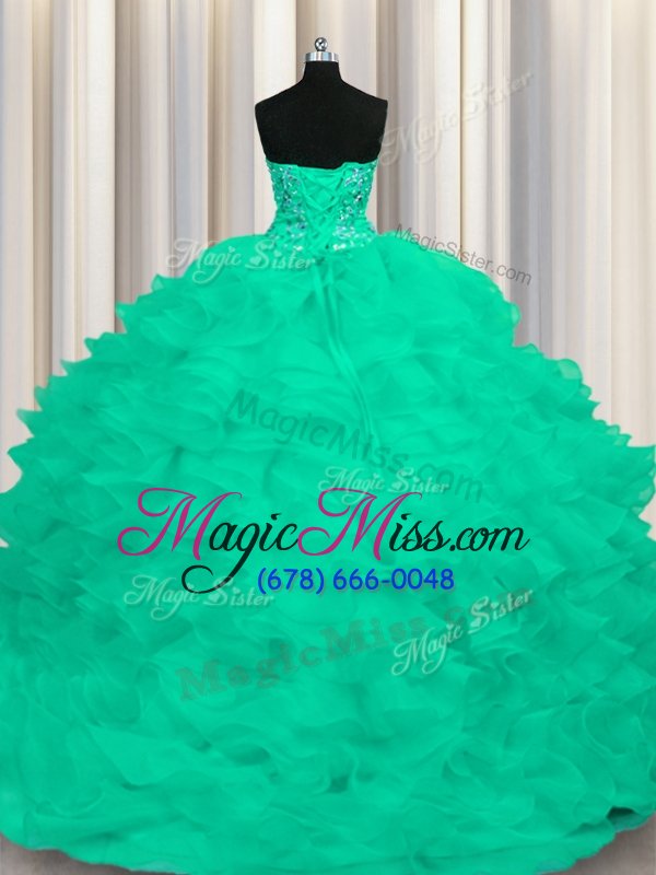 wholesale admirable lace up quinceanera gowns turquoise and in for military ball and sweet 16 and quinceanera with beading and ruffles sweep train