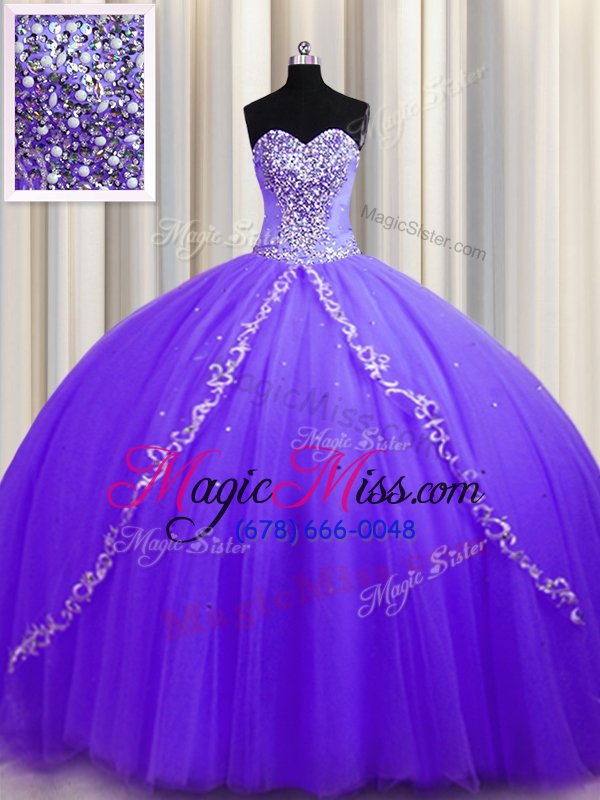 wholesale fantastic sweep train lavender ball gowns beading quince ball gowns lace up tulle sleeveless
