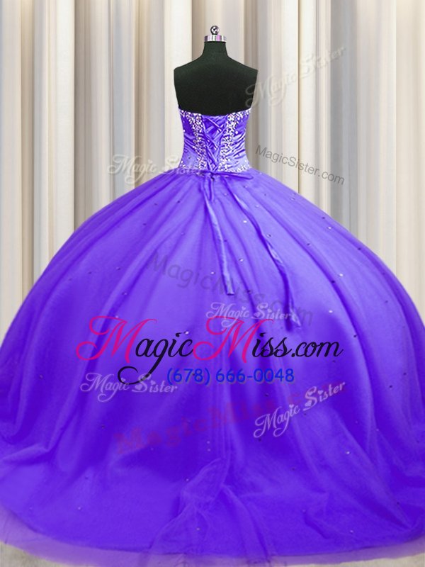 wholesale fantastic sweep train lavender ball gowns beading quince ball gowns lace up tulle sleeveless