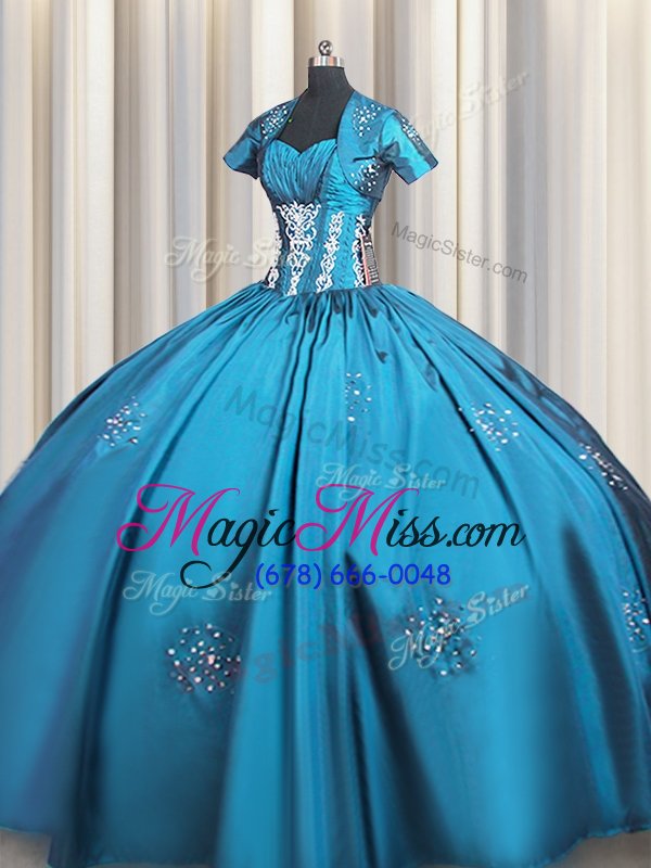 wholesale new style floor length lace up quinceanera dresses teal and in for military ball and sweet 16 and quinceanera with beading and appliques and ruching
