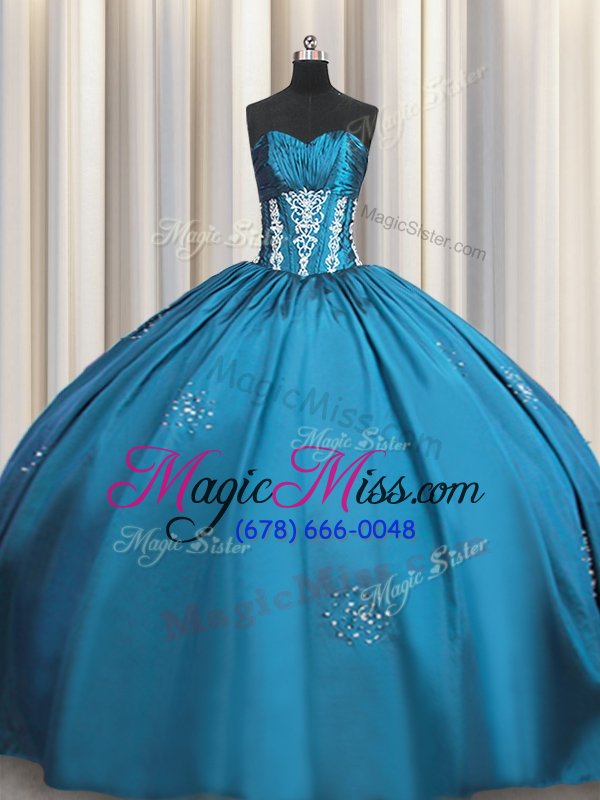 wholesale new style floor length lace up quinceanera dresses teal and in for military ball and sweet 16 and quinceanera with beading and appliques and ruching