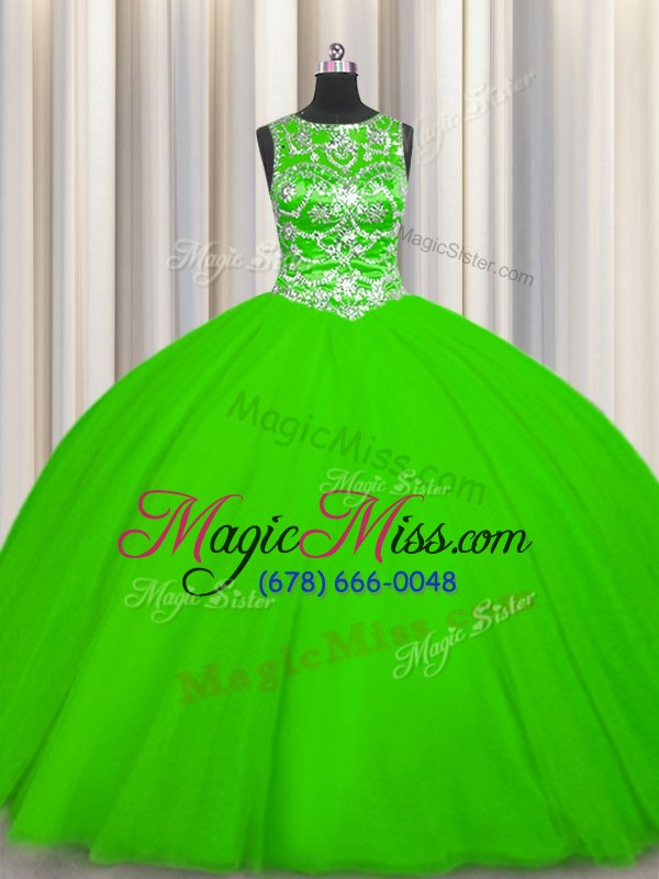 wholesale fancy ball gowns scoop sleeveless tulle floor length lace up beading quinceanera gowns