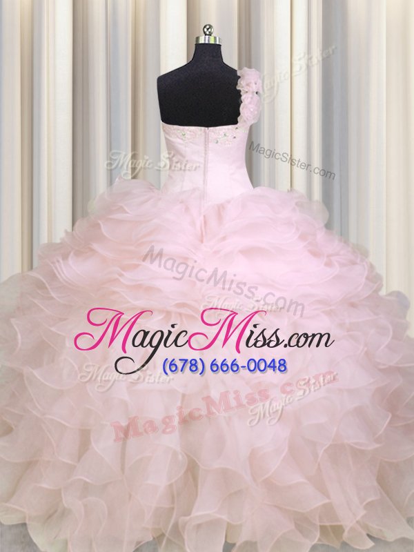 wholesale super baby pink one shoulder zipper beading and ruffles 15th birthday dress sleeveless