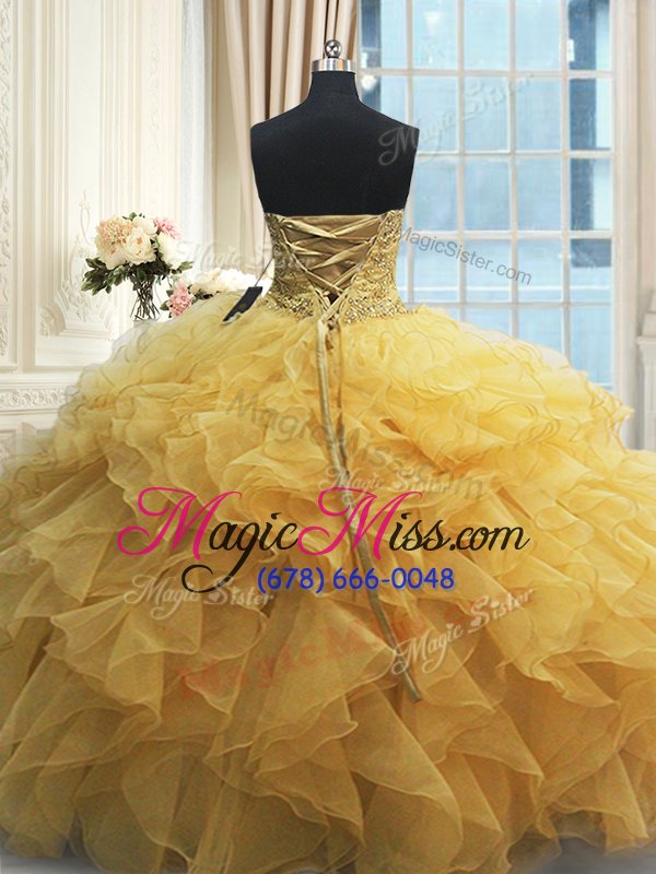 wholesale sweet floor length lace up 15 quinceanera dress yellow and in for military ball and sweet 16 and quinceanera with beading and appliques and ruffles