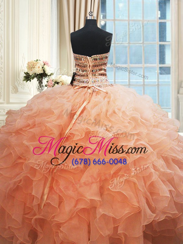 wholesale on sale beaded bodice peach sweetheart lace up beading and ruffles quinceanera gown sleeveless