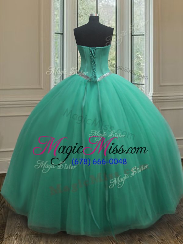 wholesale nice turquoise sleeveless tulle zipper sweet 16 quinceanera dress for military ball and sweet 16 and quinceanera