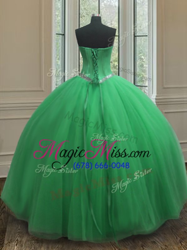 wholesale cute sweetheart sleeveless lace up 15 quinceanera dress green tulle