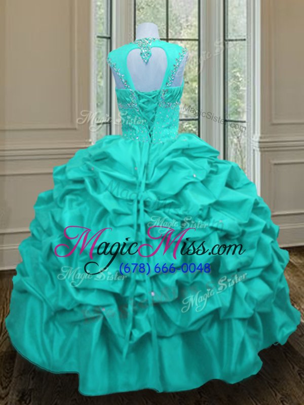 wholesale chic pick ups ball gowns quinceanera dress aqua blue straps taffeta sleeveless floor length lace up
