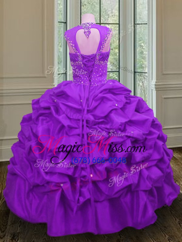 wholesale chic straps straps floor length purple 15th birthday dress taffeta sleeveless beading and pick ups