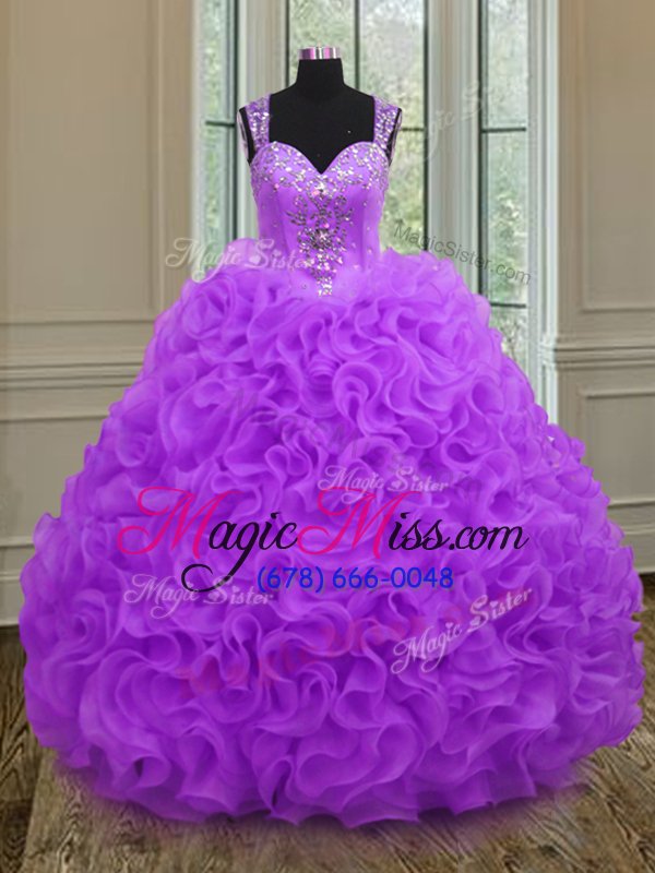 wholesale straps straps sleeveless floor length beading and ruffles zipper sweet 16 quinceanera dress with purple