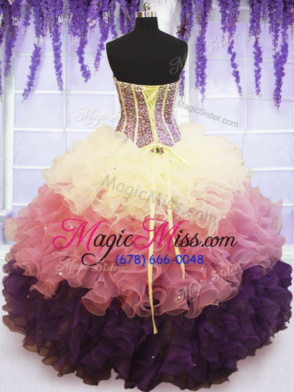wholesale custom design sweetheart sleeveless organza sweet 16 dresses beading and ruffles and ruffled layers lace up
