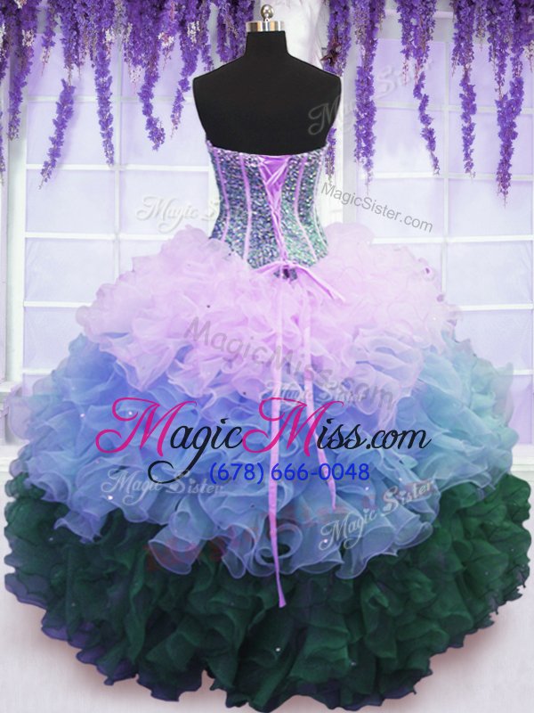 wholesale wonderful multi-color ball gowns beading and ruffles and ruffled layers vestidos de quinceanera lace up organza sleeveless floor length