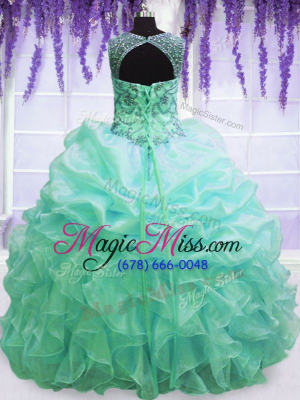 wholesale affordable scoop turquoise lace up quinceanera gown beading and pick ups sleeveless floor length