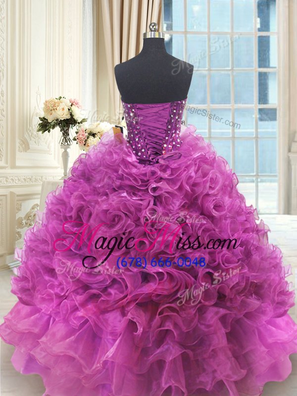 wholesale glamorous sweetheart sleeveless lace up quinceanera gown fuchsia organza