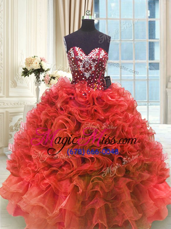 wholesale stunning sleeveless lace up floor length beading and ruffles quinceanera dresses