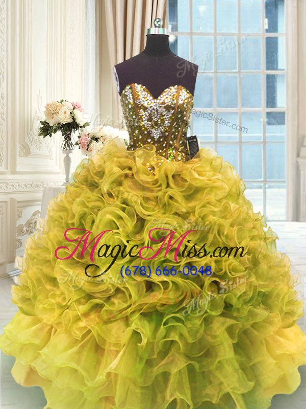 wholesale pretty organza sleeveless floor length quinceanera gown and beading and ruffles