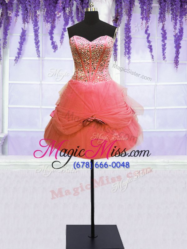 wholesale decent three piece tulle sweetheart sleeveless lace up beading and bowknot quinceanera dresses in watermelon red