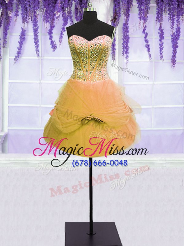wholesale admirable three piece ball gowns quinceanera gowns gold sweetheart tulle sleeveless floor length lace up