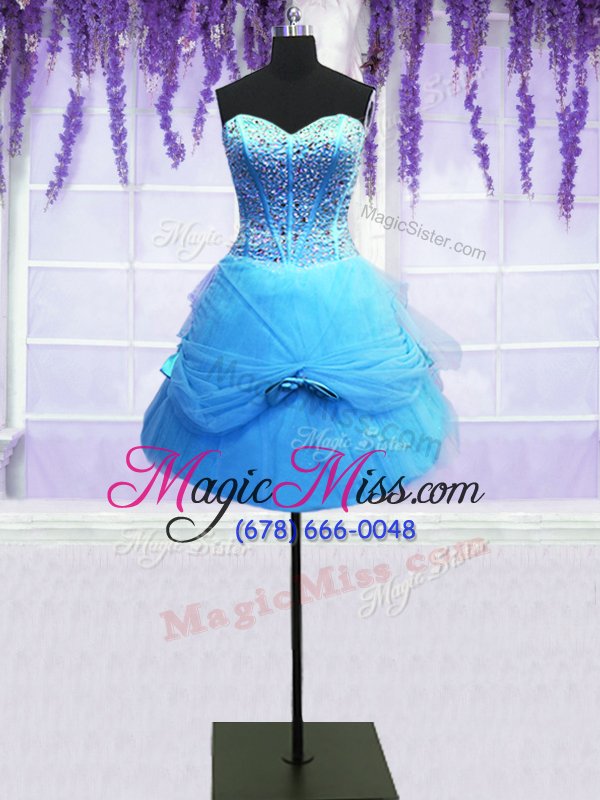 wholesale noble three piece sweetheart sleeveless 15 quinceanera dress floor length beading and bowknot baby blue tulle