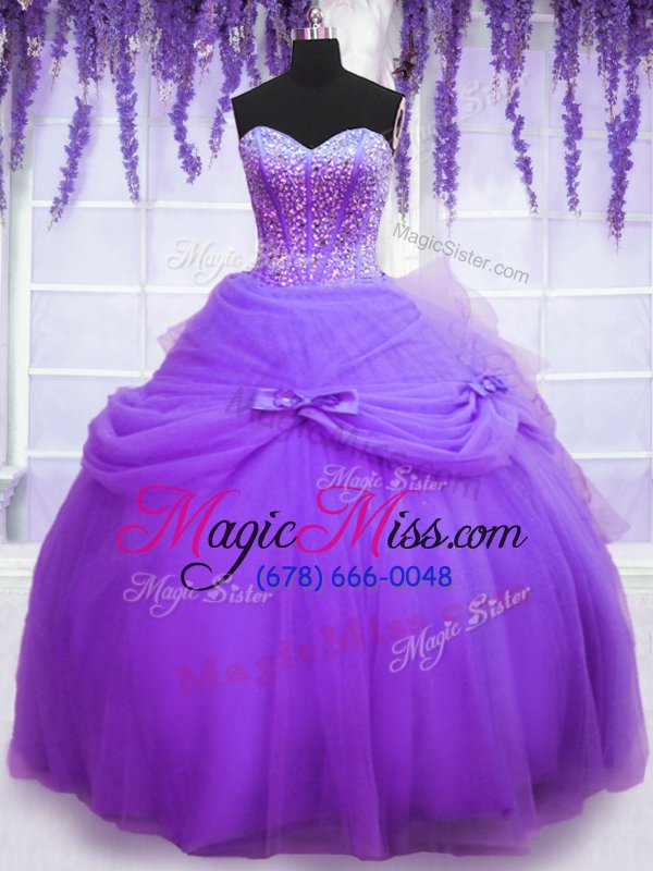 wholesale classical three piece purple ball gowns tulle sweetheart sleeveless beading and bowknot floor length lace up sweet 16 quinceanera dress