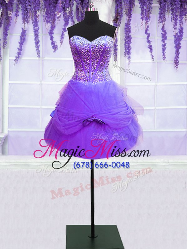 wholesale classical three piece purple ball gowns tulle sweetheart sleeveless beading and bowknot floor length lace up sweet 16 quinceanera dress