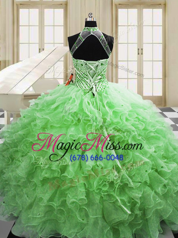 wholesale spectacular halter top sleeveless tulle lace up ball gown prom dress for military ball and sweet 16 and quinceanera
