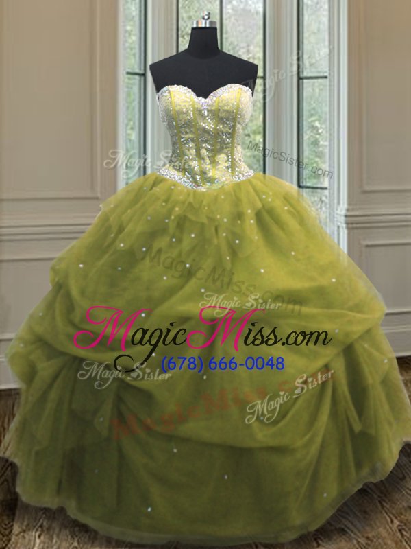 wholesale captivating sleeveless organza floor length lace up sweet 16 quinceanera dress in olive green for with sequins and pick ups