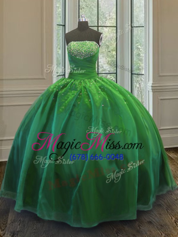 wholesale excellent sequins strapless sleeveless lace up sweet 16 dress green organza
