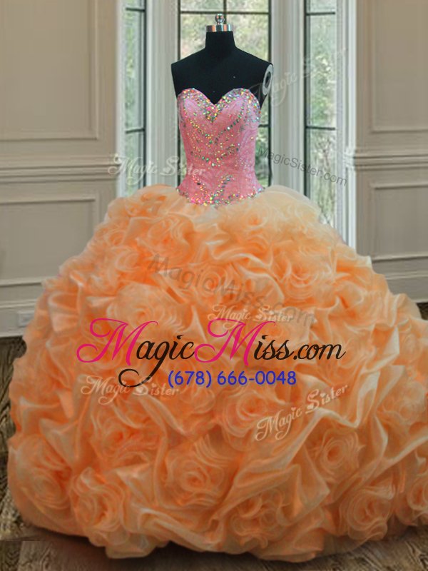 wholesale free and easy sleeveless organza floor length lace up sweet 16 dresses in orange for with beading