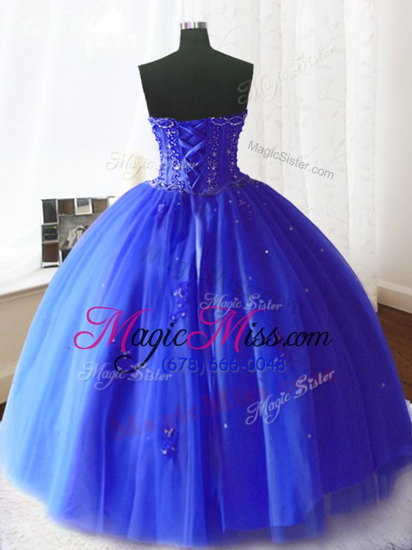 wholesale glorious royal blue strapless lace up beading and appliques sweet 16 quinceanera dress sleeveless