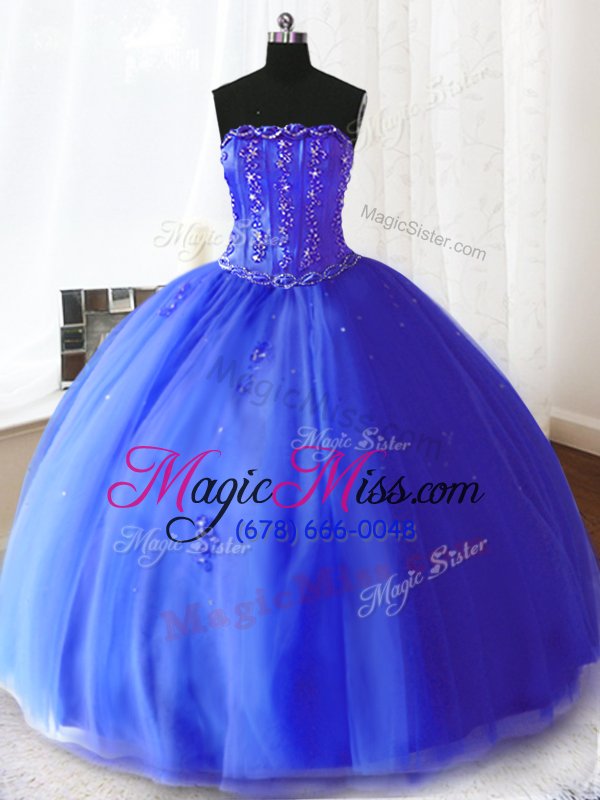 wholesale glorious royal blue strapless lace up beading and appliques sweet 16 quinceanera dress sleeveless