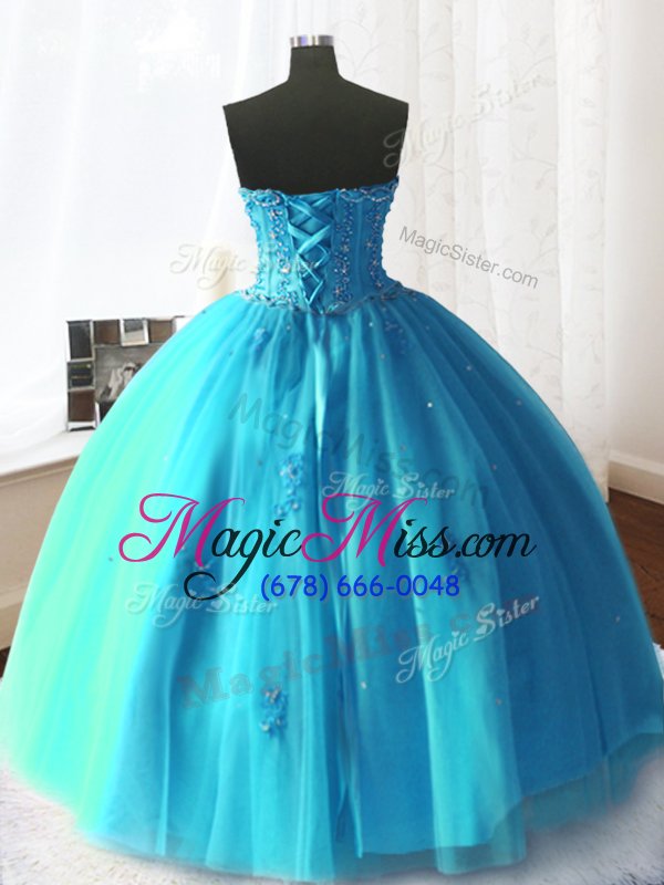 wholesale decent baby blue strapless neckline beading and appliques sweet 16 dresses sleeveless lace up