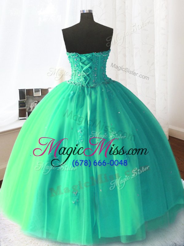wholesale on sale beading and appliques 15 quinceanera dress turquoise lace up sleeveless floor length