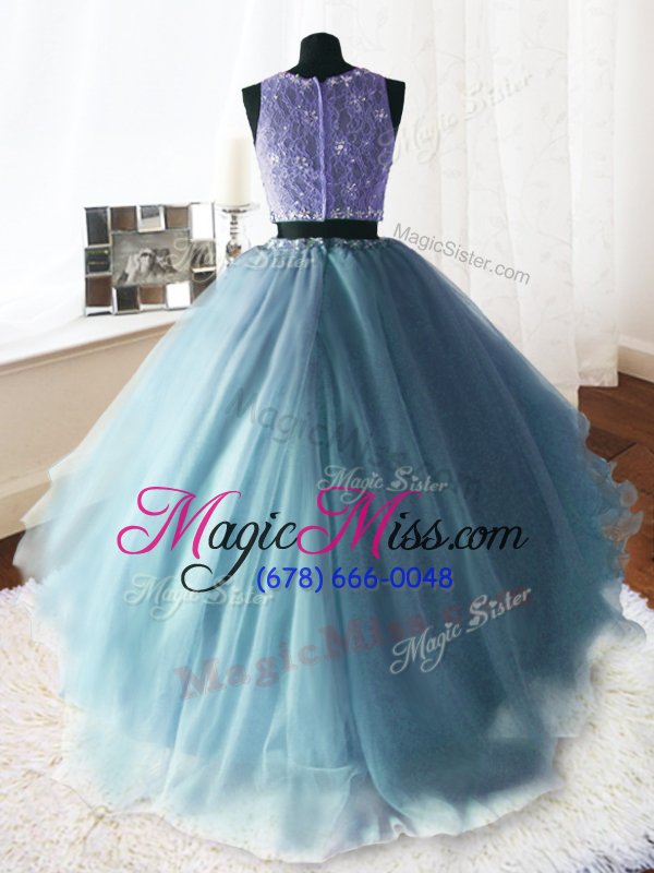 wholesale modest baby blue sweet 16 quinceanera dress military ball and sweet 16 and quinceanera and for with beading and lace and ruffles scoop sleeveless brush train zipper