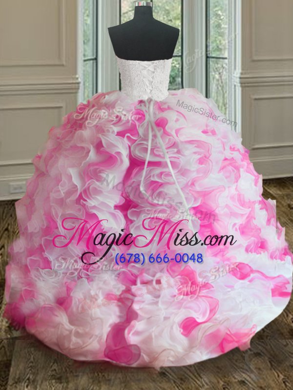 wholesale comfortable white and pink ball gowns sweetheart sleeveless organza floor length lace up beading and ruffles sweet 16 quinceanera dress